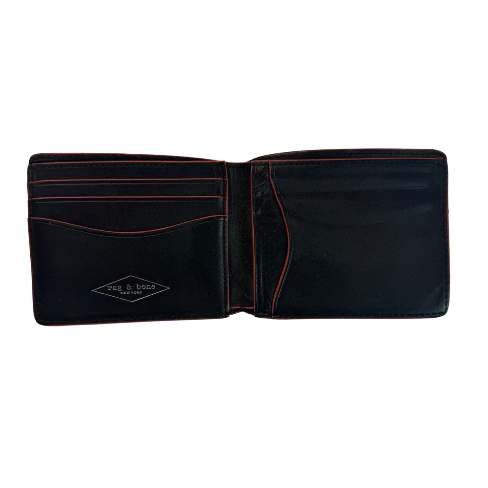 Rag & Bone Mens Black Leather Bifold Wallet with Red Contrast Edge